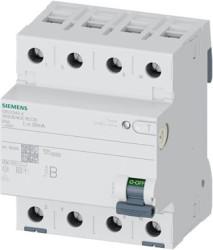 Residual current circuit breaker, 4 pole, 25 A, 30 mA, type B, 400 V, 5SV3342-4