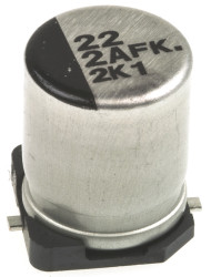 Kondensator 22 μF 100 V dc Montaż powierzchniowy Panasonic Lutowie 500