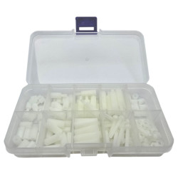 Zestaw Śrubek, nakrętek i tulejek dystansowych 150Szt z tworzywa, białe