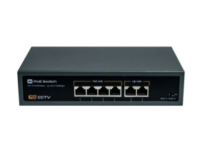 Switch 4x PoE 10/100 Mbps 802.3af/at + 2x Uplink 10/100 Mbps, 78W, tryb Extend (250m)