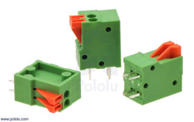 Pololu Screwless Terminal Block: 2-Pin, 0.1″ Pitch, Top Entry (3-Pack)