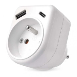 Rozgałęźnik 1×, 1×USB-A+1×USB-C, biały P0074