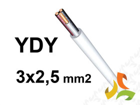 Przewód YDY żo 3x2,5 mm2 (450/750V) instalacyjny okrągły biały NYM-J (bębnowy) 19/B DAMIR