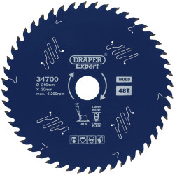 Draper Expert 34700 TCT C/Saw Blade-Wood-PTFE Coating 216x30mm 48T