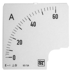 Podziałka analogowego amperomierza, 60A, do użytku z: Panelowy amperomierz analogowy 96 x 96