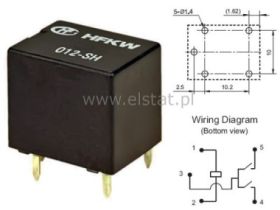 Przekaźnik 2 styki zwierne 12VDC 2x 10A HFKW