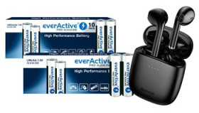 Baterie alkaliczne everActive Pro Alkaline 400szt LR6, 400szt LR03 + słuchawki Bluetooth Baseus Encok W04 NGW04-01