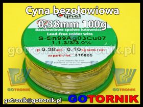 Cyna bezołowiowa 0,38mm/100g Sn99Cu0,7Ag0,3 Pb Free CYNEL 0,38mm