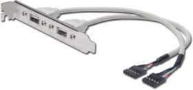 USB 2.0 slot plate cable, 2 x USB socket type A to 2 x IDC, 0.25 m, beige, AK-300301-002-E