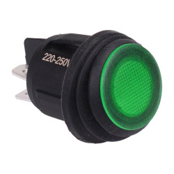 Green 230V illuminated Waterproof On-Off 20mm Round Rocker Switch DPST 10A R13-244B8-02