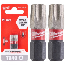 Bity udarowe do wkrętarki TORX TX40 25mm 1/4" HEX Shockwave MILWAUKEE 2szt
