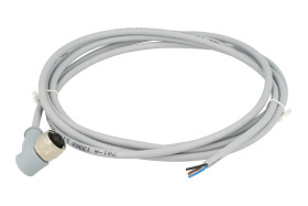 Gniazdo z przewodem; 43-10168; M12-3p; 3 tory; kątowe 90°; z przewodem 2m; 0,34mm2; szary; IP67; 4A; 250V; Conec; RoHS