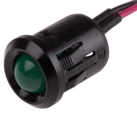 Lampka kontrolna do montażu panelowego 2V dc, zielona 12mm LED Czarny Wyprowadzenia RS PRO