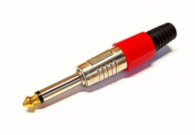 Wtyk JACK 6,3mm mono, obudowa metalowa guma czerwona