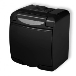 JUNIOR Gniazdo pojedyncze z uziemieniem 2P+Z (klapka czarna bez przesłon) czarny 12GHE-1