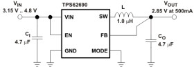 500-mA, 4-MHz, 2.85-Vout High-Efficiency Step-Down Converter in Chip Scale Packaging