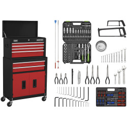 Sealey AP22RCOMBO American PRO Topchest &amp; Rollcab Combi 170pc Tool Kit Red/Black