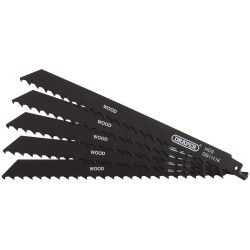 Draper 38589 Reciprocating Saw Blades-Wood-Plastic Cutting, 225mm 3tpi 5 Pcs