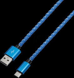 M12L Sync and charging cable, USB-A -&gt; C, 1.0 m, leather, blue