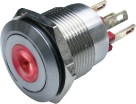 Vandal-proof pushbutton, 1 pole, red, illuminated  (red), 0.5 A/24 V, mounting Ø 19 mm, IP66, MPI001/28/RD