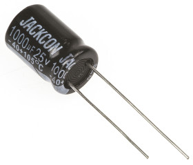 Kondensator 1000μF 25V dc Radialny, Otwór przelotowy RS PRO roztaw: 5mm 10 (Dia.) x 15mm