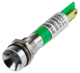 Lampka kontrolna do montażu panelowego 12V, zielona 8mm LED Chrom Końcówka lutownicza RS PRO