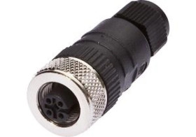Gniazdo kablowe kątowe połączenie lutowane fi3-6,5mm 4A 240V -25-90stC M12 żeńskie 4pin IP67 VK003024