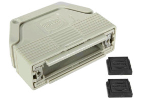 D-Sub connector housing, size: 3 (DB), straight 180°, angled 30°, cable Ø 3.3 to 14 mm, plastic, pebble gray, 09670250200160