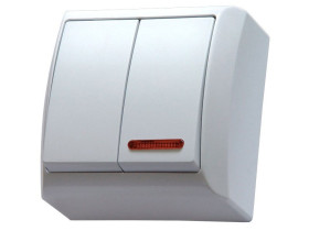 BIS Wyłącznik podwójny świecznikowy podświetlany biały ŁN-2BS/00 OSPEL