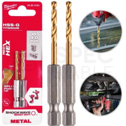 Wiertło do metalu HSS-G TIN 3x65mm RED HEX z uchwytem 1/4" Shockwave MILWAUKEE Blister 2szt