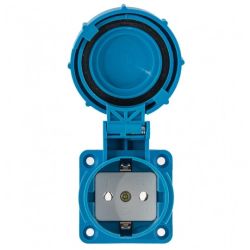 Gniazdo hermetyczne tablicowe z klapką [2P+Z] Schuko 230V 16A niebieskie IP67 do obudowy