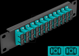66774 10" Fiber Optic Patch Panel 12 Port SC Duplex aqua 1U black