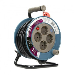 Przedłużacz bębnowy MINI, 4 gniazda 2P+Z, metalowy stojak, polwinit H05VV-F 3x1mm2 , długość15m, szary,OR-AE-1339/G(GS)