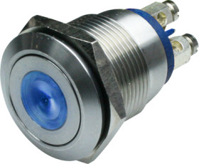 Vandal-proof pushbutton, 1 pole, blue, illuminated  (blue), 0.5 A/24 V, mounting Ø 19 mm, IP66, MPI001/TERM/BL