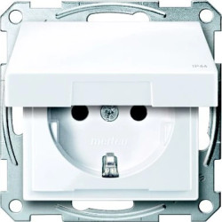 Merten System M Gniazdo pojedyncze SCHUKO IP44 z przesłonami i klapką biały active MTN2414-0325