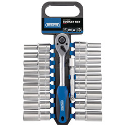 Draper 16377 1/2&quot; Sq. Dr. Combined MM/AF Deep Socket and Ratchet Set (20 Piece)