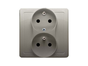 SIMON BASIC Gniazdo podwójne z uziemieniem z funkcją niezmienności faz z przesłonami z ramką 16A 250V zaciski śrubowe satynowy B