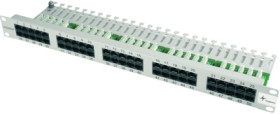 Patch panel, 50 x RJ45, (W x H x D) 480 x 44.2 x 128.3 mm, light gray, 100007041