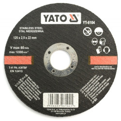 Tarcza do cięcia stali nierdzewnej Yato YT-6104 - 125x2,5mm - 22mm