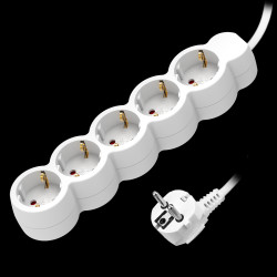 Przedłużacz 5-krotny 2P+Z (schuko). 3m H05VV-F 3x1.0mm2. Imax 10A. biały ORAE13149(GS)/W/3M