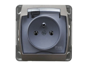 GAZELA Gniazdo pojedyncze z uziemieniem + osłona IP44 wieczko przezroczyste srebro + tytan GPH-1JZ/m/18/23/d OSPEL