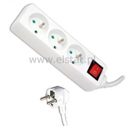 Przedłużacz 3GN 5m + 0; przełącznik biały; 3x1,5mm