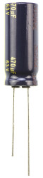 Aluminiowy kondensator elektrolityczny 470μF 63V dc Radialny, Otwór przelotowy Panasonic roztaw: 5mm 12.5 (Dia.) x 30mm