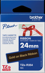 TZE-R354 Ribbon tape, gold on black, 24 mm