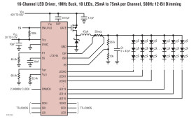 16-Channel 50mA LED Driver with Buck Controller