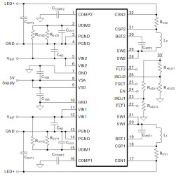 Automotive 2-A dual synchronous buck LED driver
