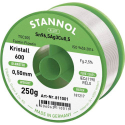 Stannol 811001 Kristall 600 Solder Lead-Free Sn96.5Ag3Cu0.5 250g 0.5mm