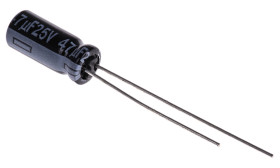 Aluminiowy kondensator elektrolityczny 47μF 25V dc Radialny, Otwór przelotowy Panasonic roztaw: 2mm 5 (Dia.) x 11mm