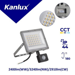 Projektor z czujnikiem ruchu ACETE 30W CCT SE GR 2400lm(WW)/3240lm(NW)/2910lm(CW) 3000K/4000K/6500K IP44 szary 38497