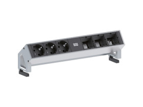 DESK2 listwa zasilająca 6M, 3x 230V(schuko) + 3x pusty moduł, kolor stal nierd